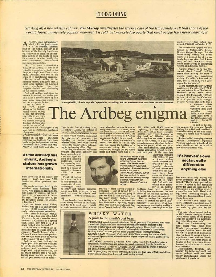 Статья «The Ardbeg enigma» в газете «The Scotsmans Weekend».
